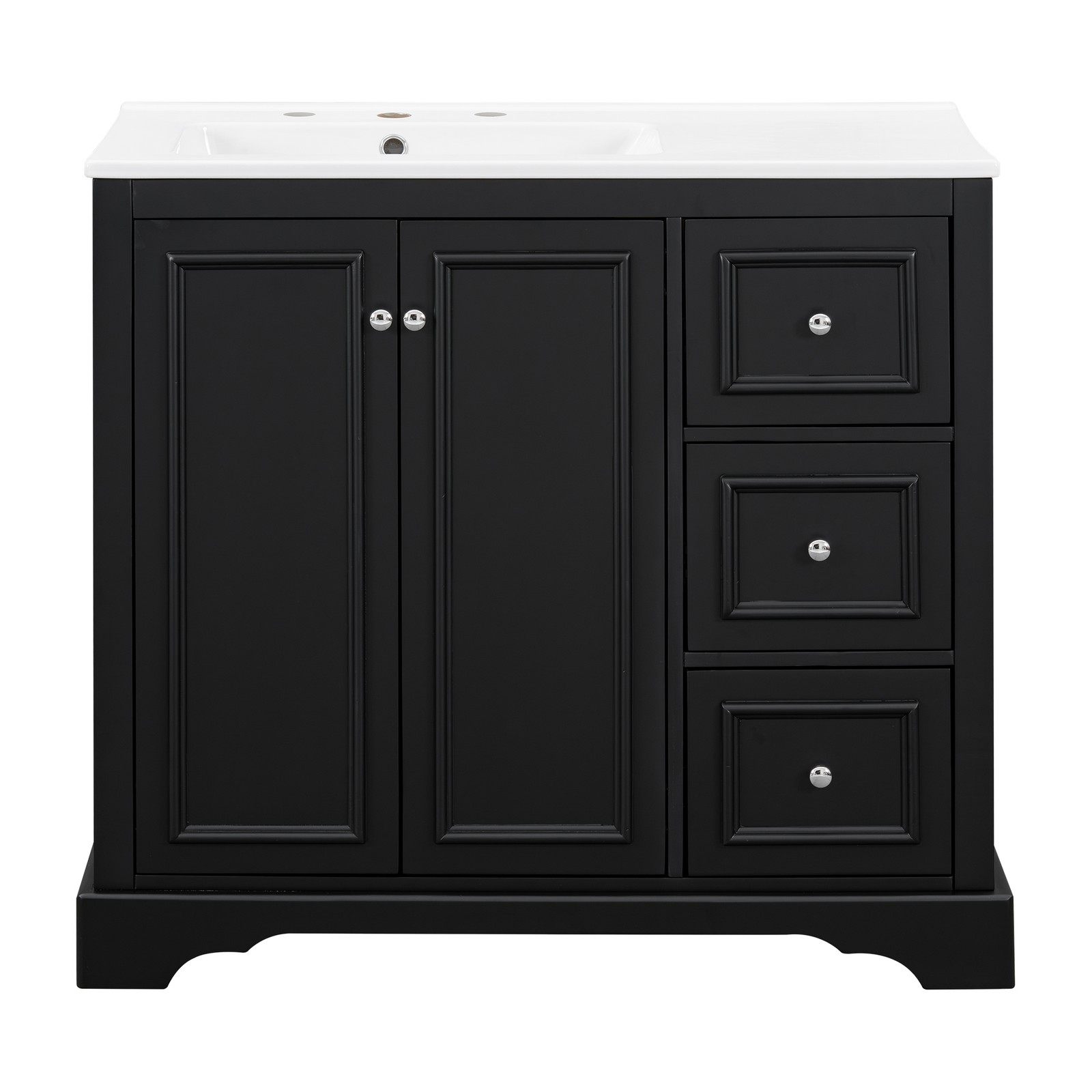 36 Inch Transitional Bathroom Vanity with Ceramic Sink, Black