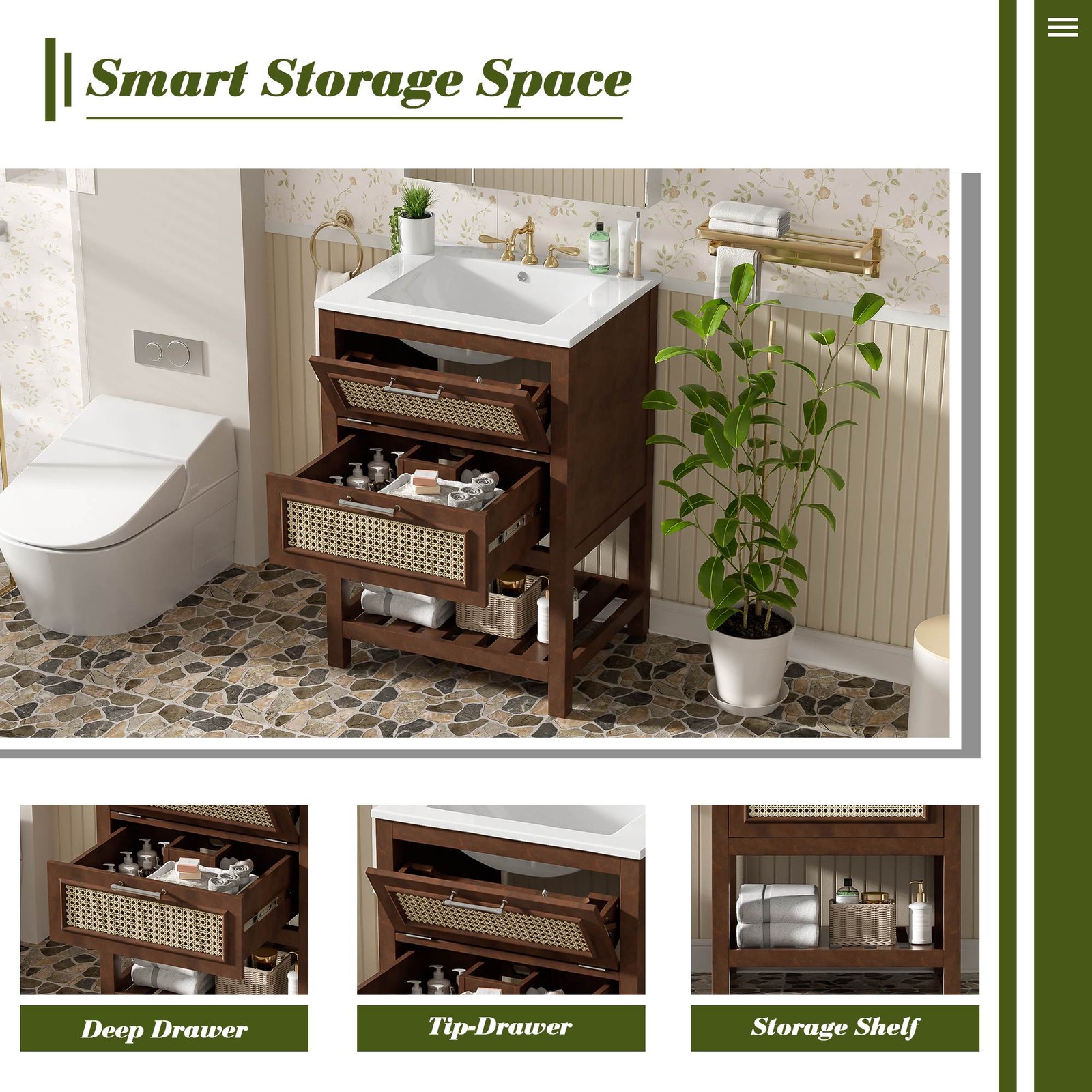 FUNIDEE 24″ Bathroom Vanity with Ceramic Sink Storage Cabinet with Single Sink