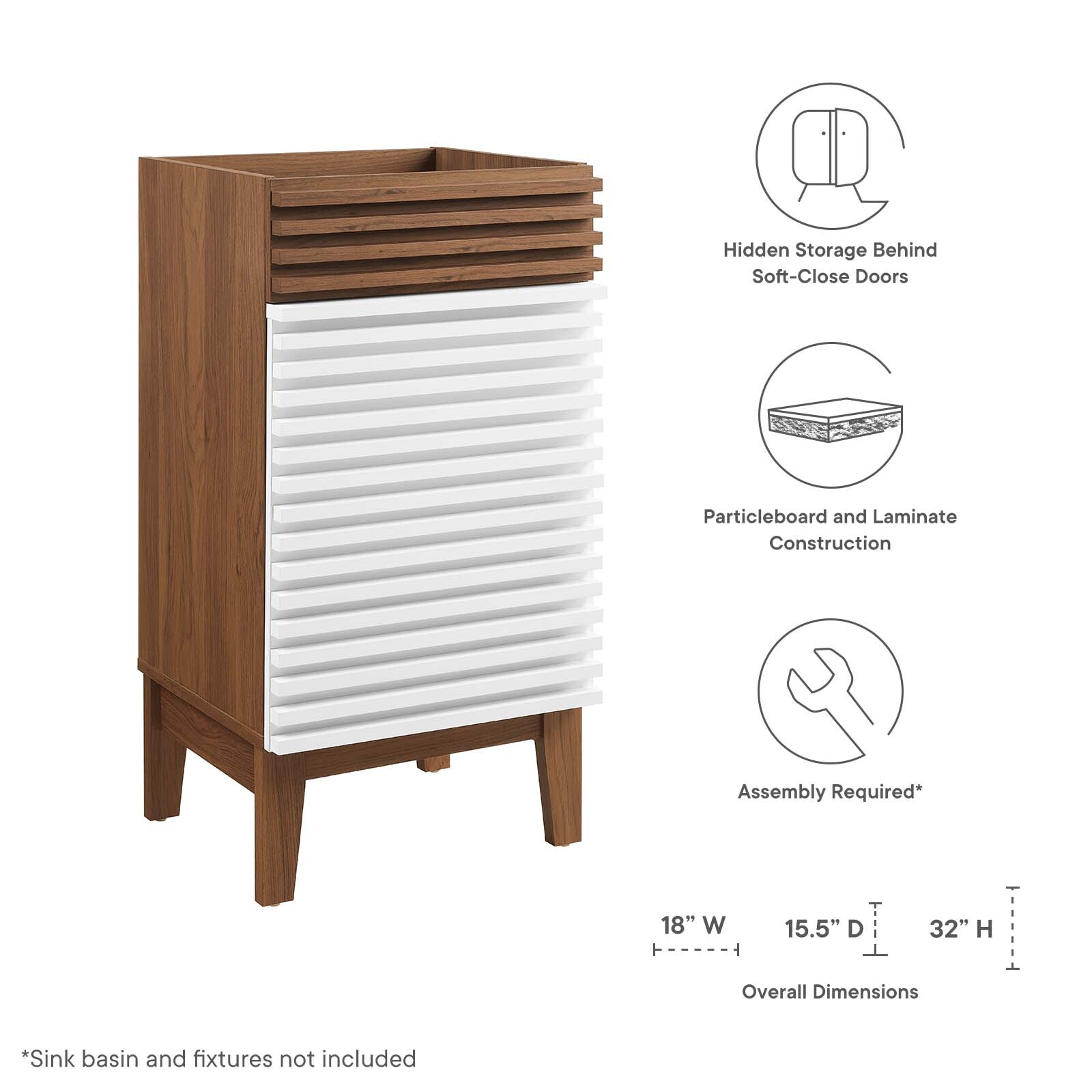 Modway Render 18″ Bathroom Vanity in White Walnut – Sink Basin Not Included