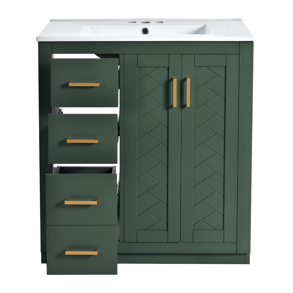 30” Bathroom Vanity with Ceramic Sink Combo,Solid Wood Frame Bathroom Storage