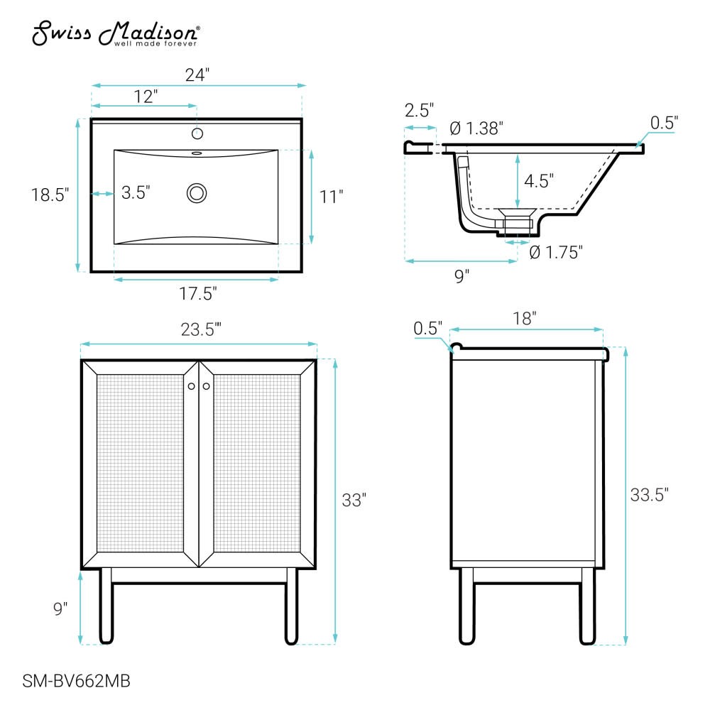 Swiss Madison SM-BV662MB Classe 24″ – Golden Oak / Matte Black