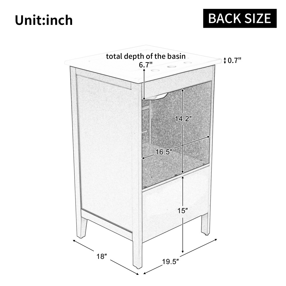 20″ Bathroom Vanity with Sink, Bathroom Cabinet with A Door, Door Shelf Storage