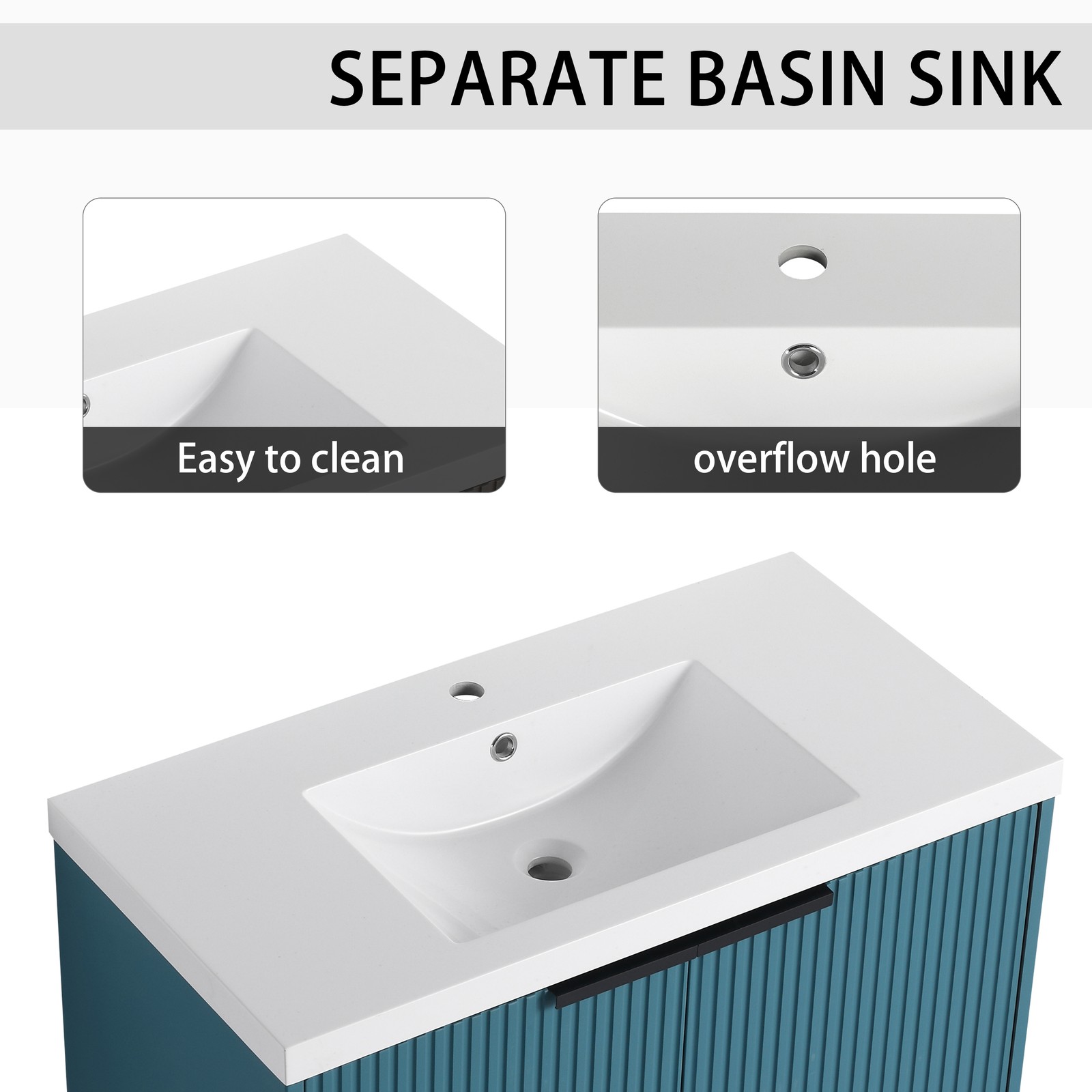 36 Inch Wall Mounted Bathroom Vanity with Resin Sink & Soft-Close Doors