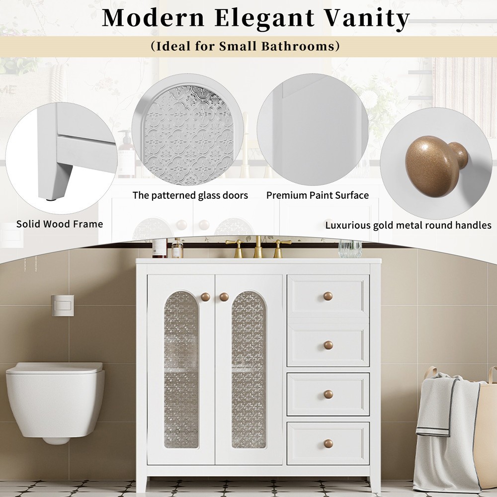 36” Bathroom Vanity w/Sink, Freestanding Bath Vanity Cabinet,3 Drawers, 2 Doors