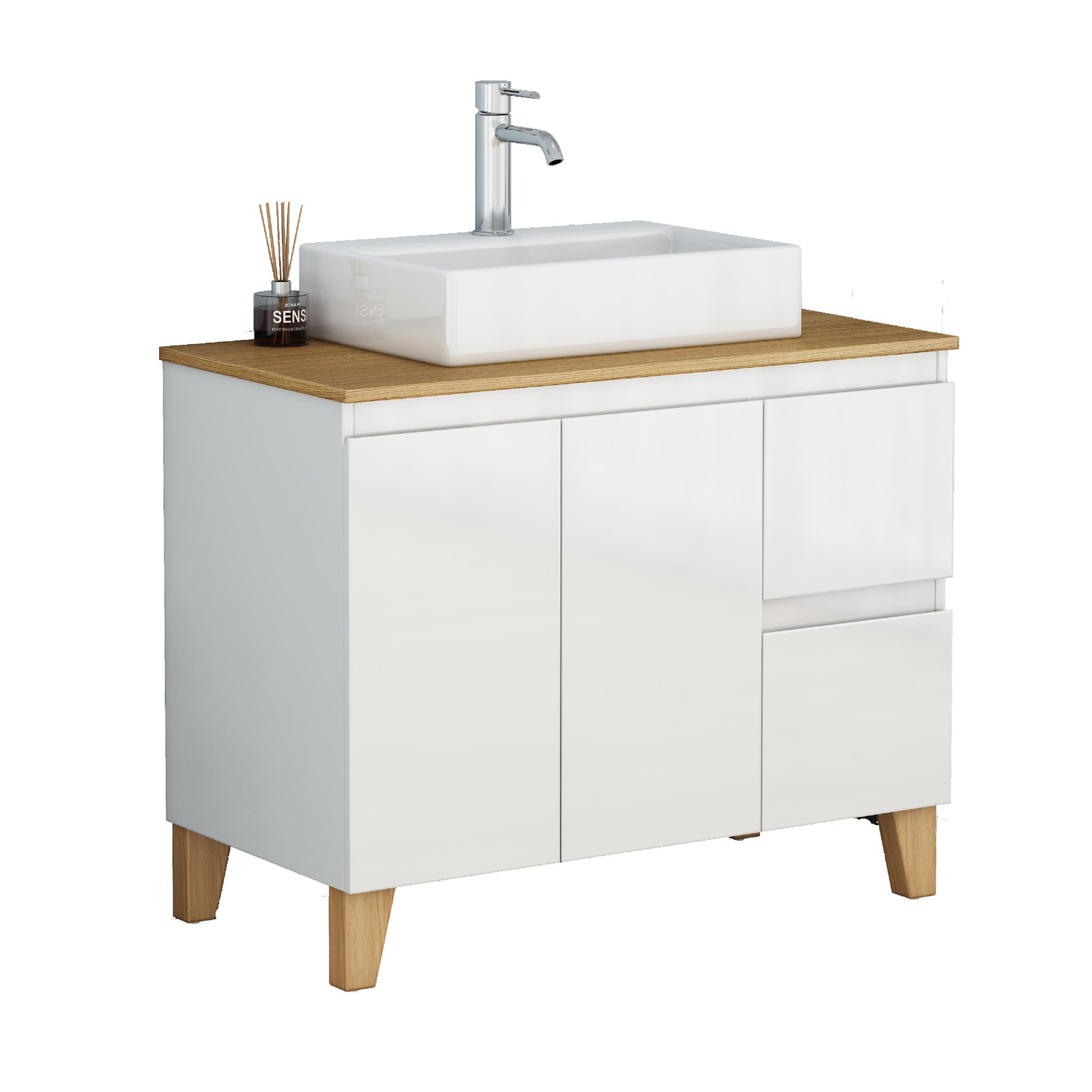 36 Inch Bathroom Vanity with Sink Combo, Glossy White, Solid Wood Top