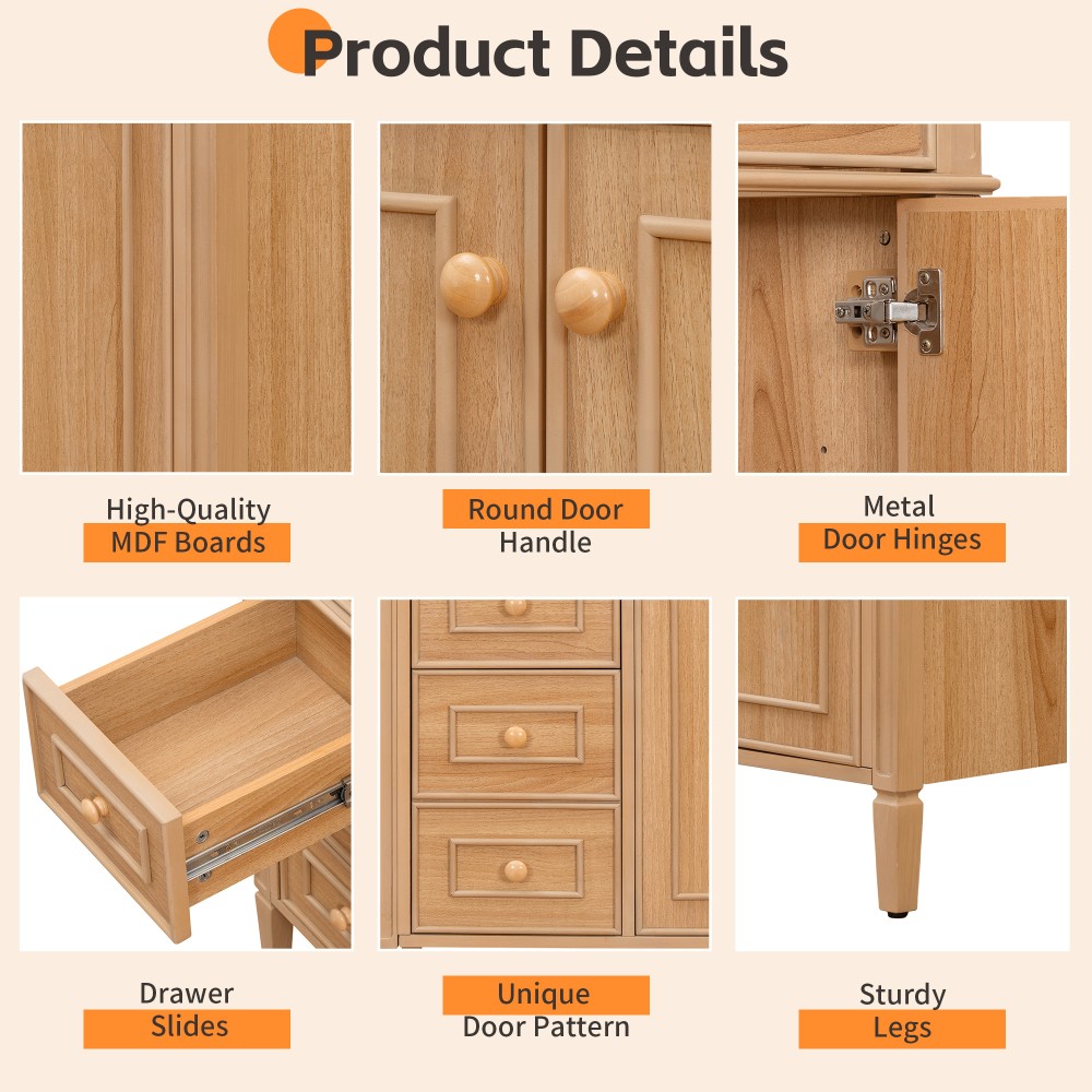 36″ Bathroom Vanity with Sink Wood Vanity Cabinet with Flip-Out Drawer 3 Drawers