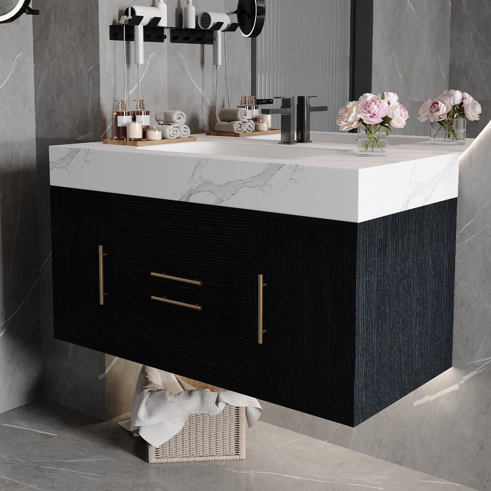 39.4″ Bathroom Vanity with Sink, Waterproof Plywood Cabinet, Ceramic Basin