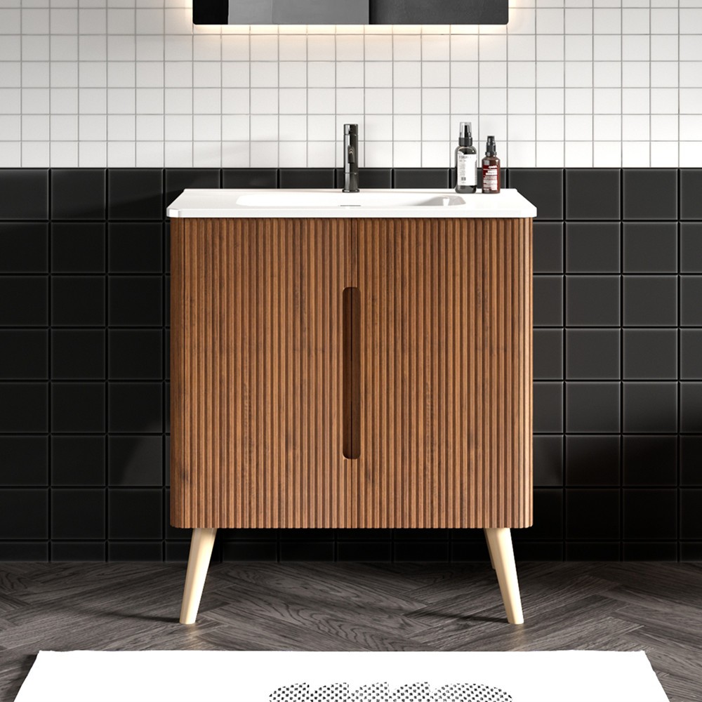 30″ Bathroom Vanity with Sink, Storage Freestanding Bath Vanity Cabinet, 2 Doors