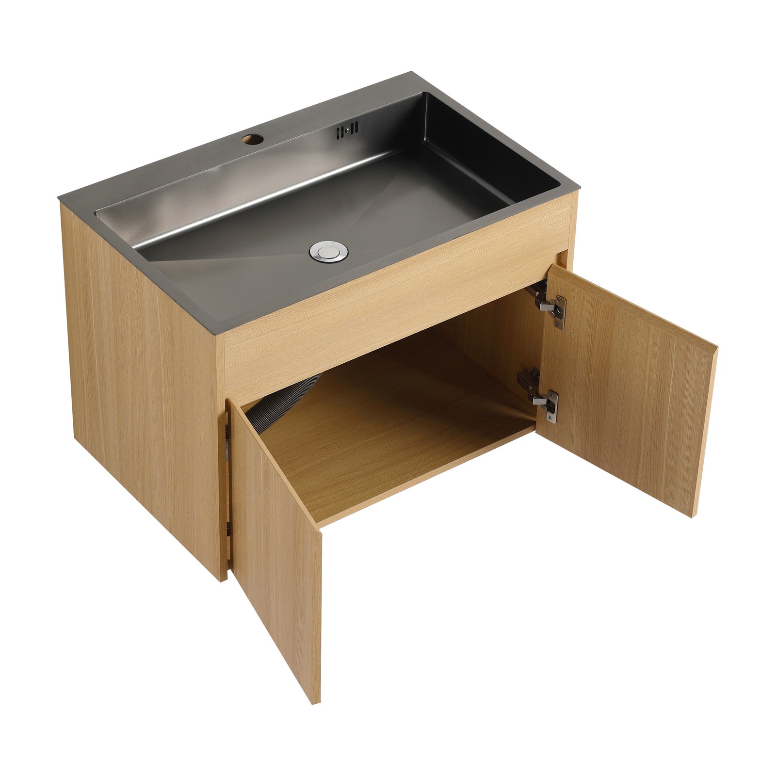 28″ Plywood Wall Mounted Bathroom Vanity Laundry Cabinet W/ Stainless Steel Sink