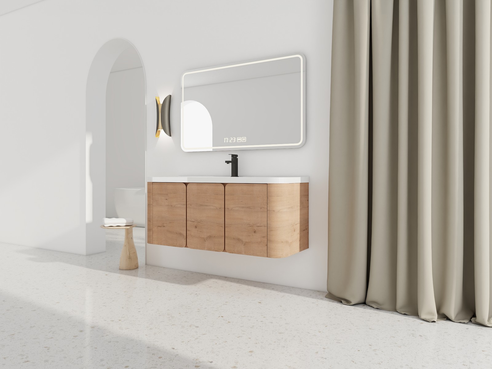 48″ Plywood Floating Wall-Mounted Bathroom Vanity Resin Sink 3 Soft-Close Doors