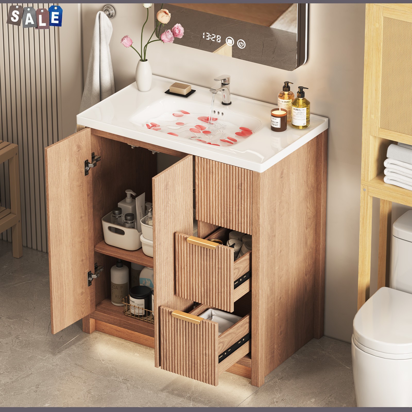31 Inch Vanity Wood Bathroom Vanity Cabinet W/ Countertop Ceramic Sinkl