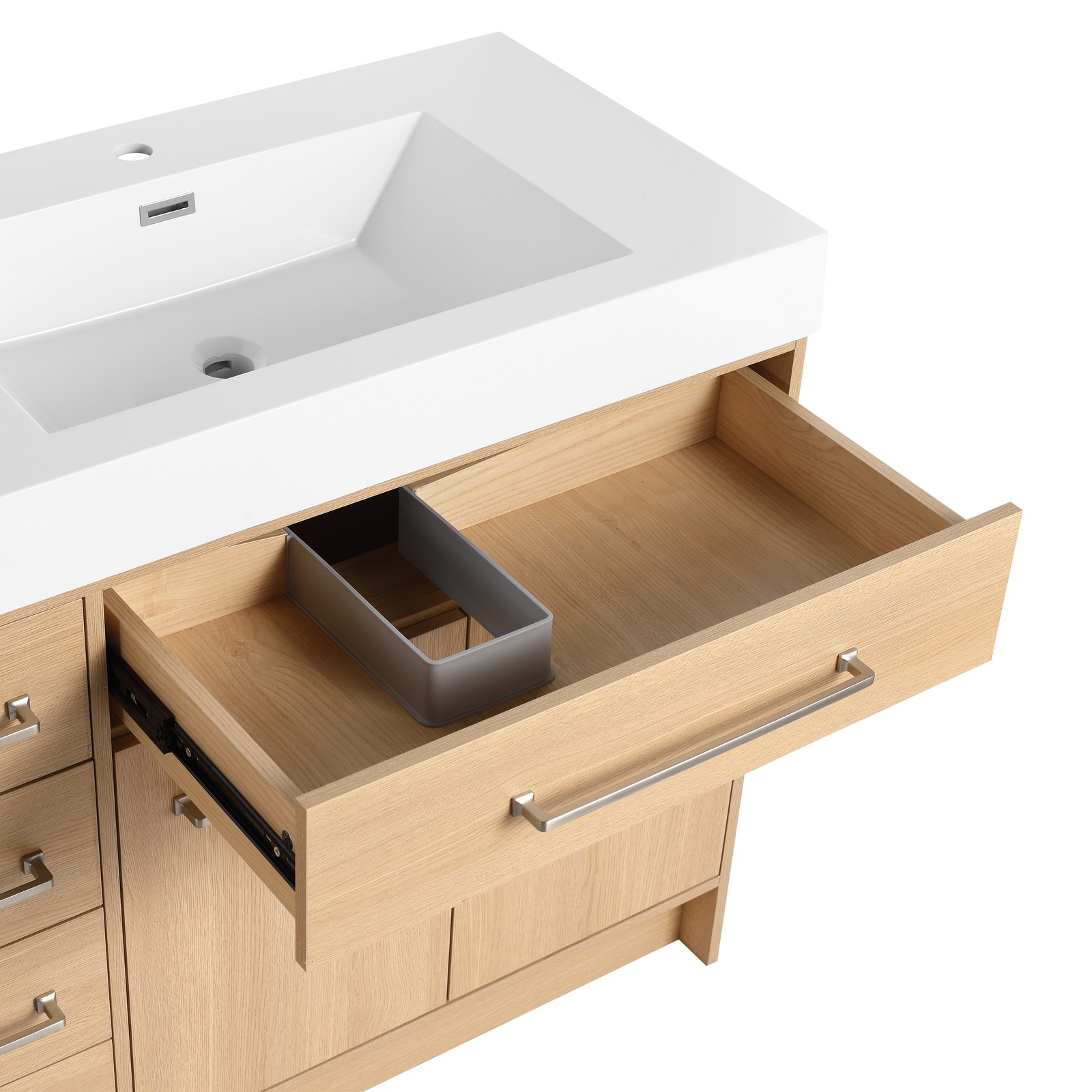 72 in Plywood Bathroom Vanity Freestanding W/Double Resin Sink+4 Doors 6 Drawers