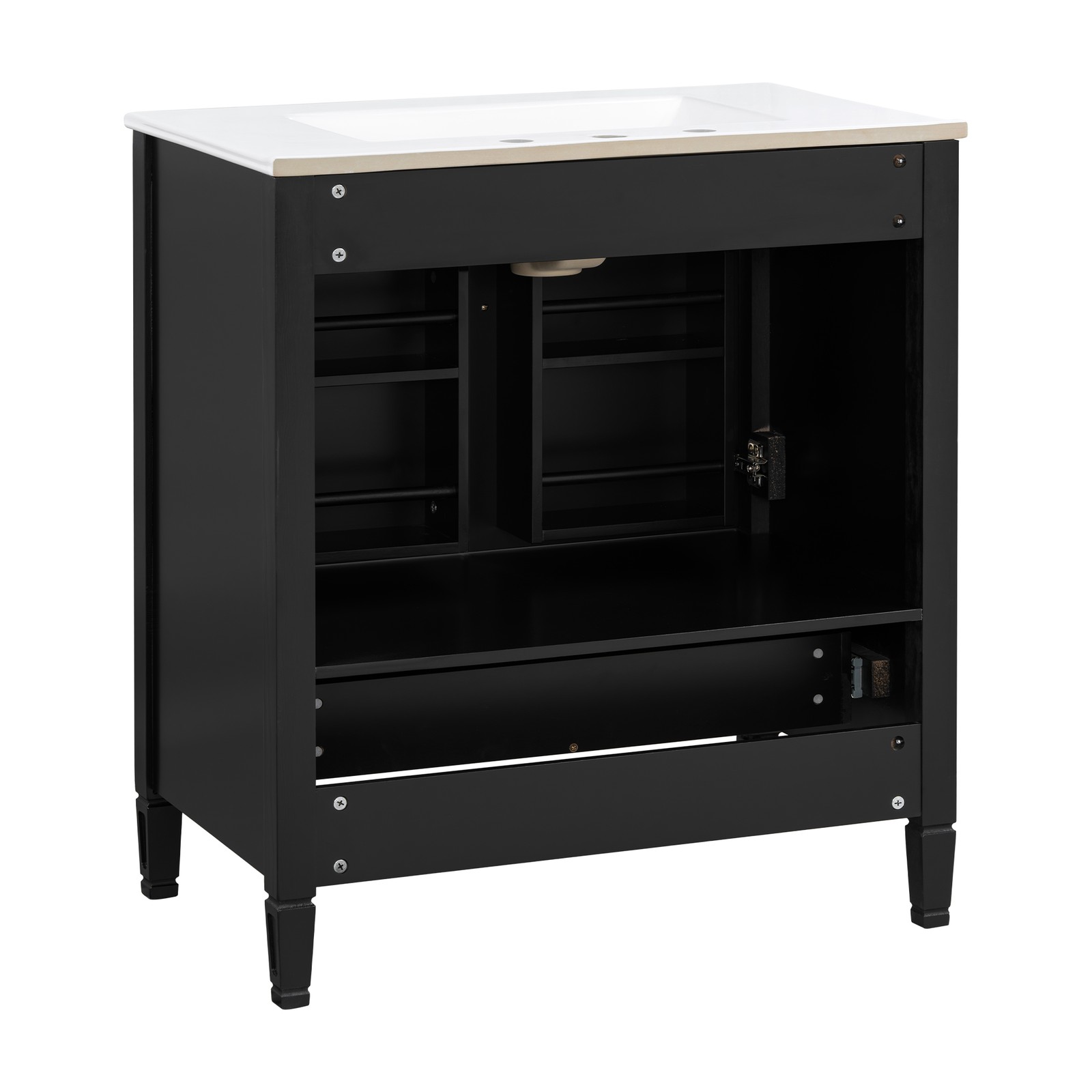 30 Inch Black Fluted Bathroom Vanity with Ceramic Sink, Soft-Close