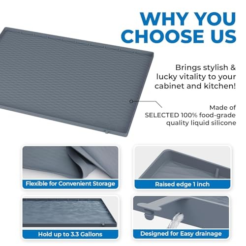 Waterproof Under Sink Mat – Silicone – 34″ x 22″ – Premium Quality