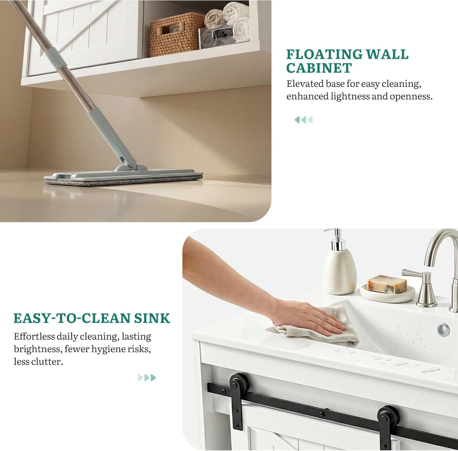 24″ LED Bathroom Vanity with Sink & Farmhouse Sliding Barn Door Cabinet