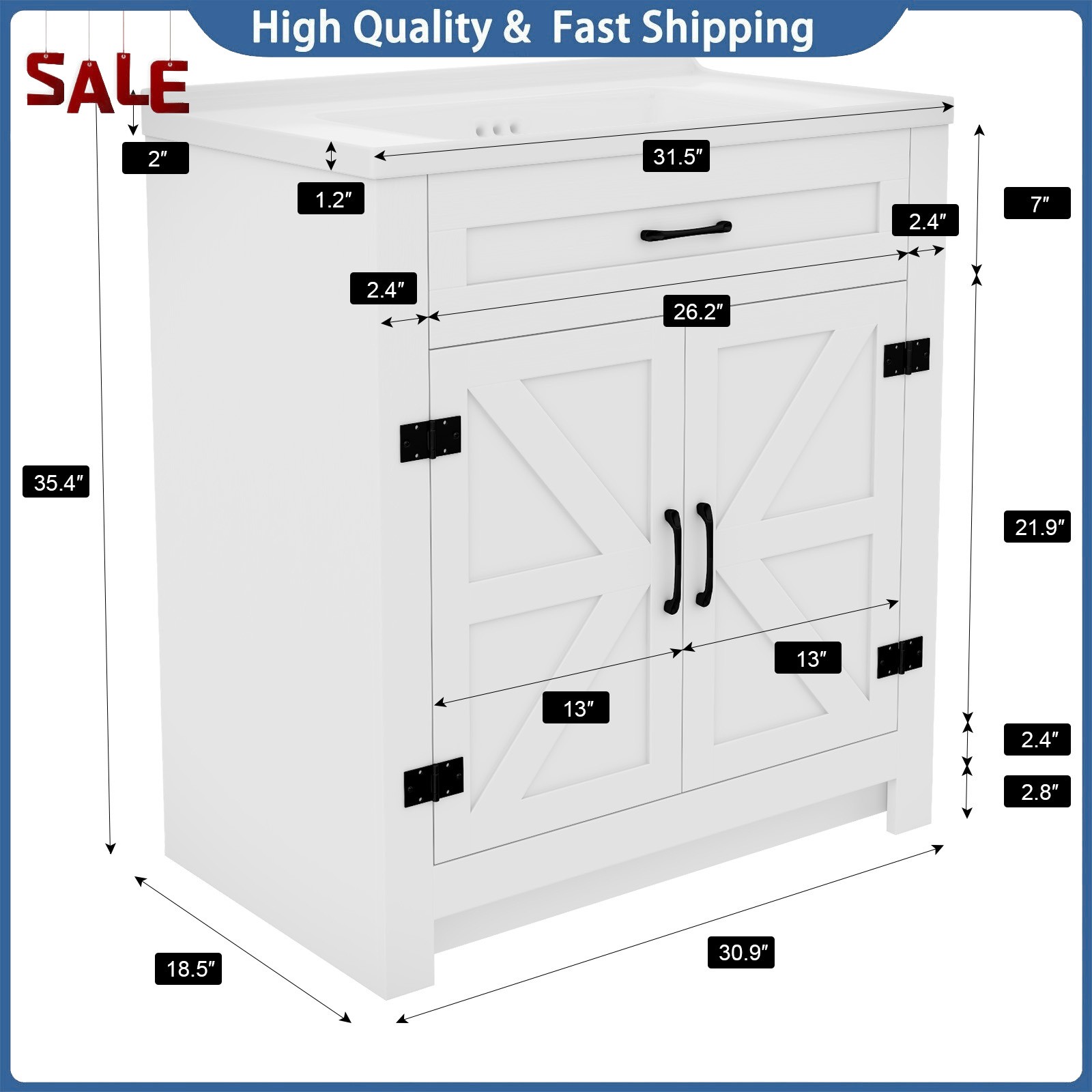 31″ Bathroom Vanity with Sink Combo Bathroom Cabinet with 2 Doors Freestanding