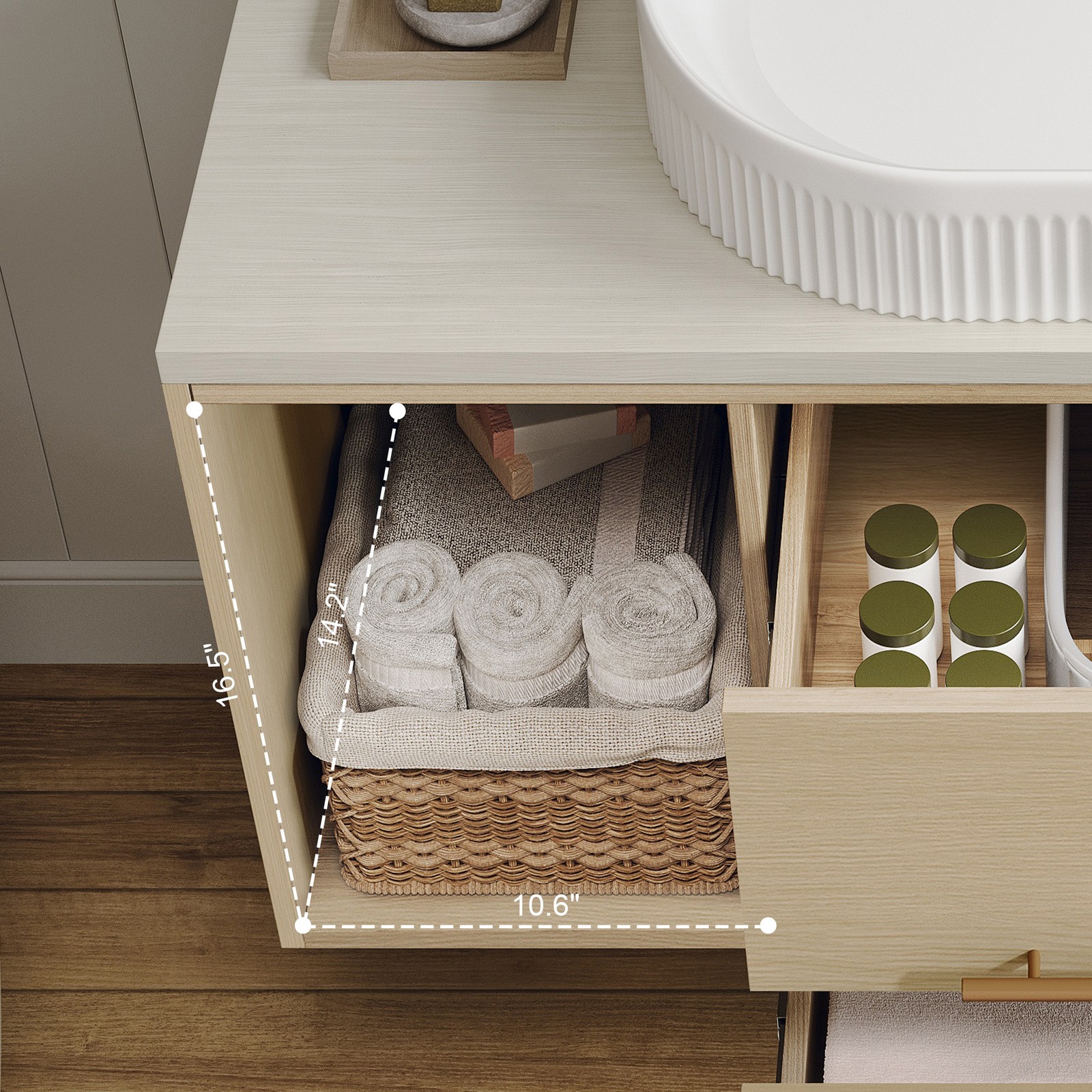 Modern 39.3 Wall-Mounted Bathroom Vanity with Oval Ceramic Sink Floating Vanity