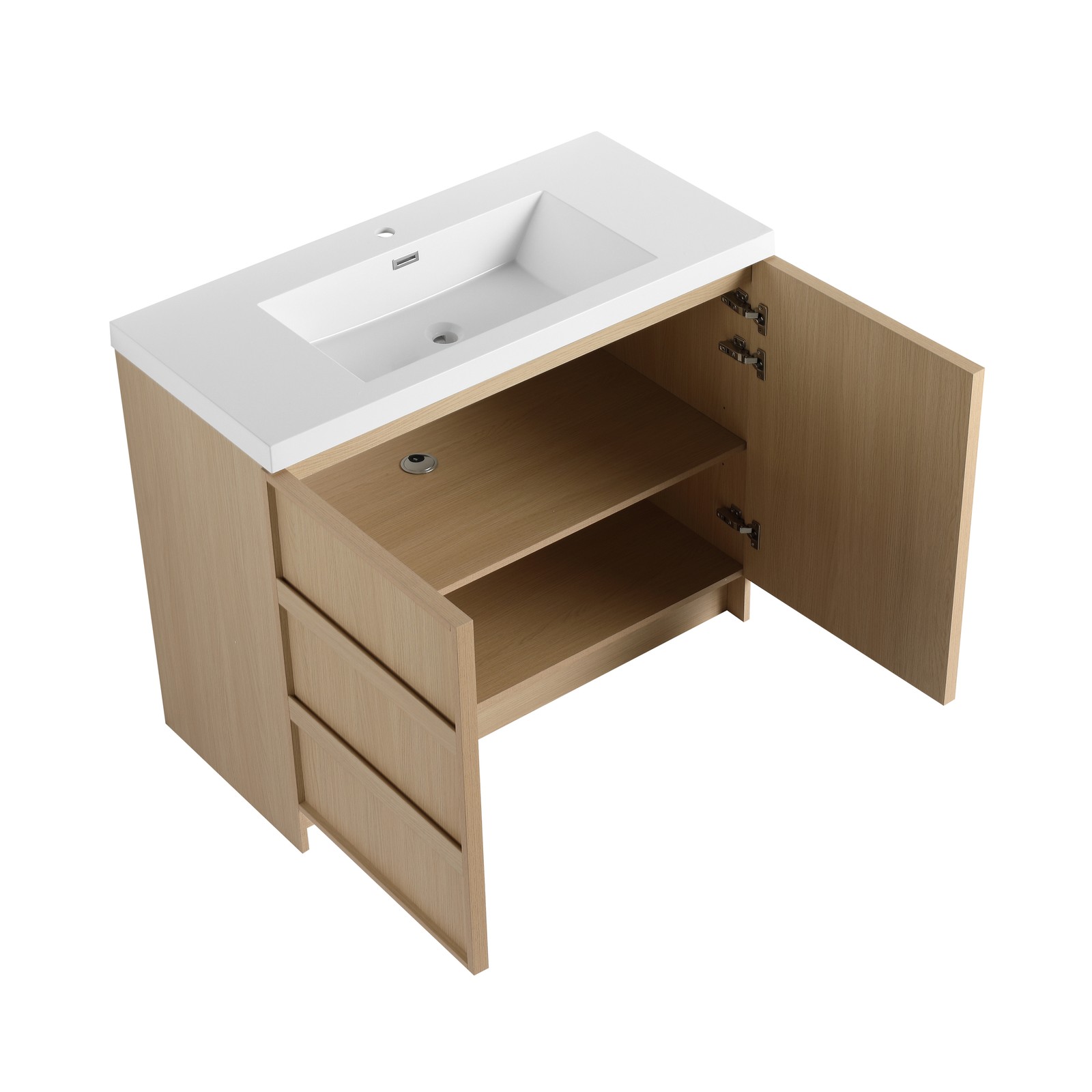 42 Inch Plywood Freestanding Bathroom Vanity Cabinet 2 Doors With Resin Sink Oak
