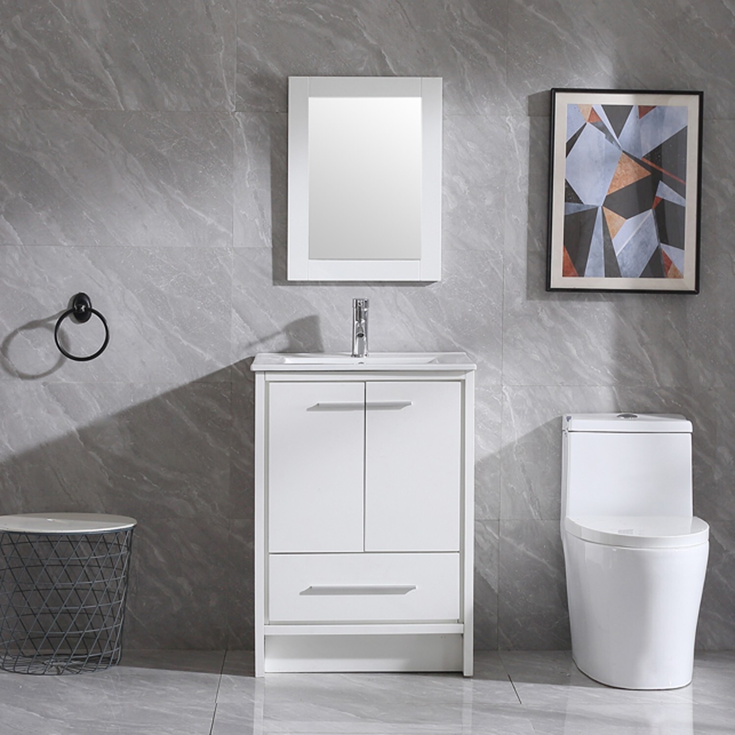 24″ Bathroom Vanity White Single Storage Free Standing Cabinet NO Sink & Faucet