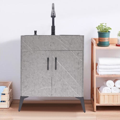 Modern Bathroom Vanity Free Standing Kitchen Cabinet Sink w/ Pull-out Faucet