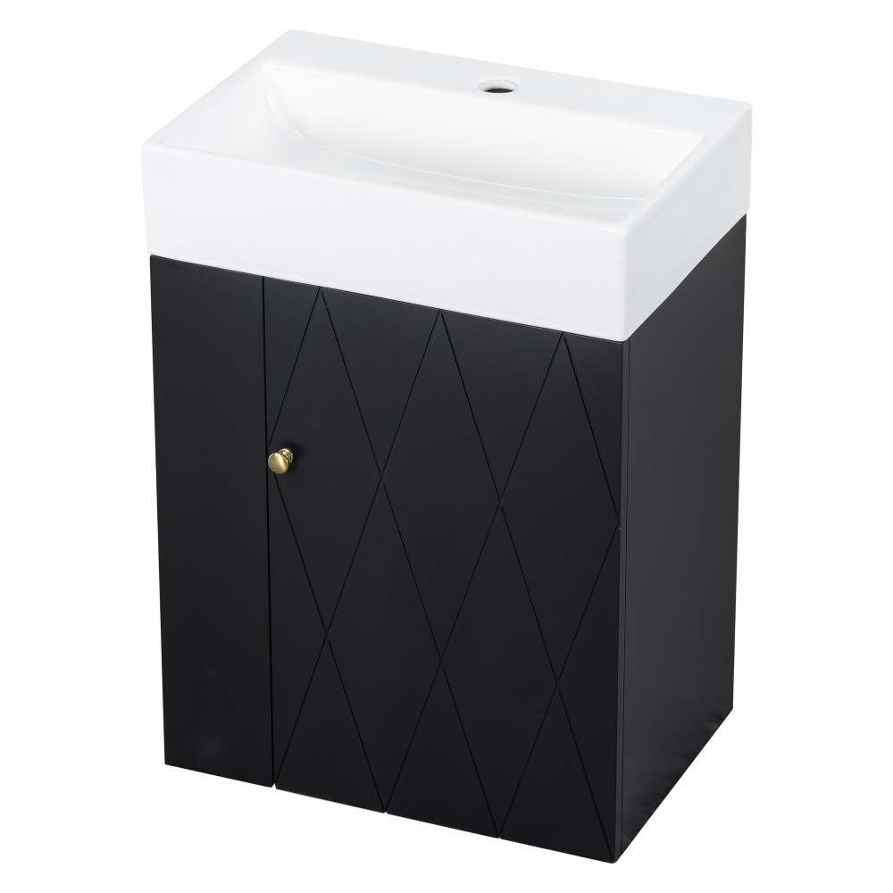 20 Inch Bathroom Vanity with Ceramic Sink, Diamond Pattern Door Design