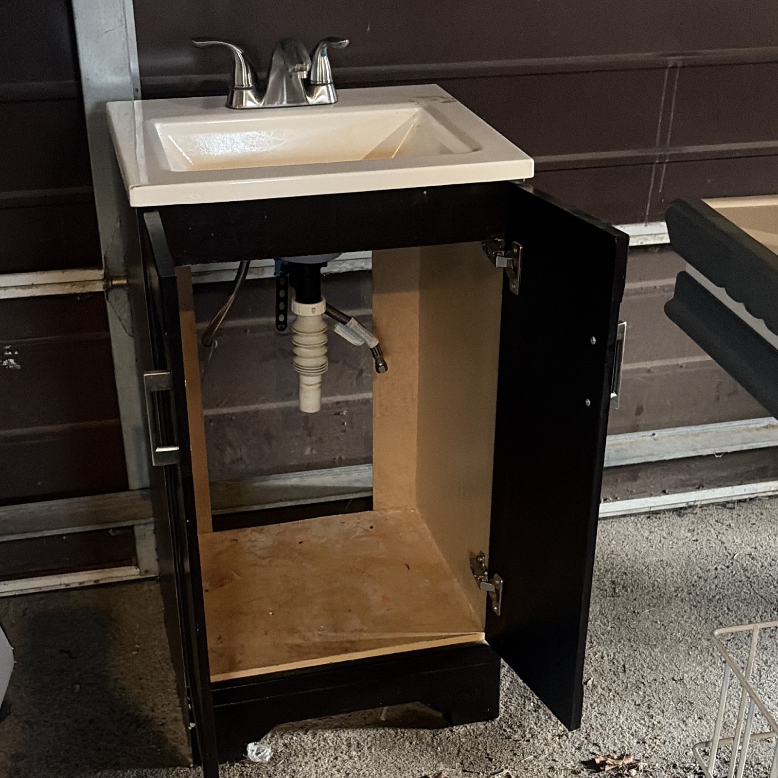 Black/White Freestanding Single Sink Wood Vanity w/ Cupboard 33x18x34