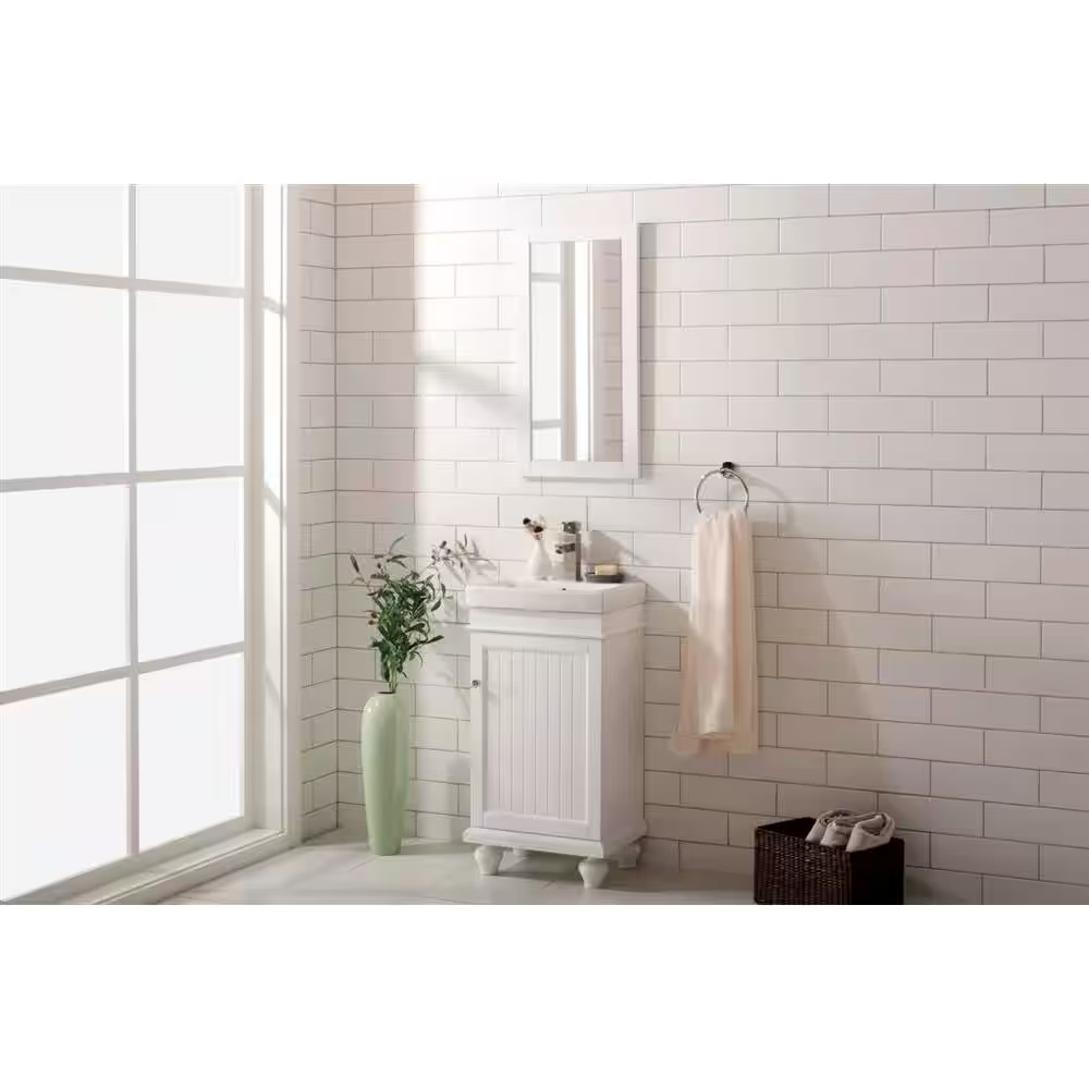 17.5 In. W Bath Vanity in White with Ceramic Vanity Top in White with White Basi