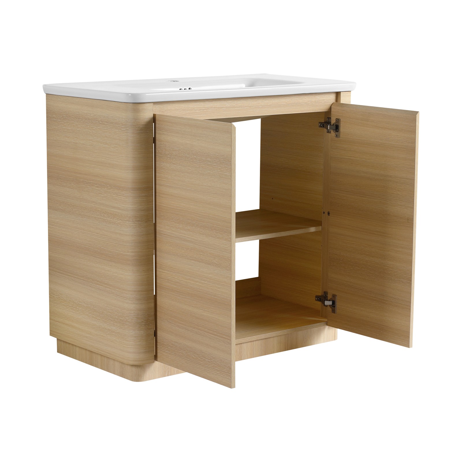 36” Plywood Freestanding Bathroom Vanity W/White Ceramic Sink 2 Doors Oak Color