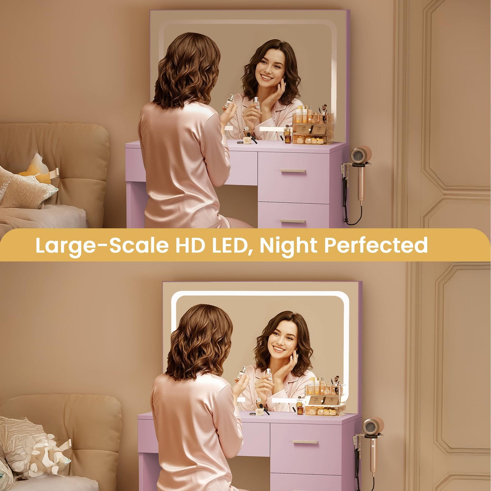Vanity Set with Mirror Power Outlet Vanity Table Bedroom Pink