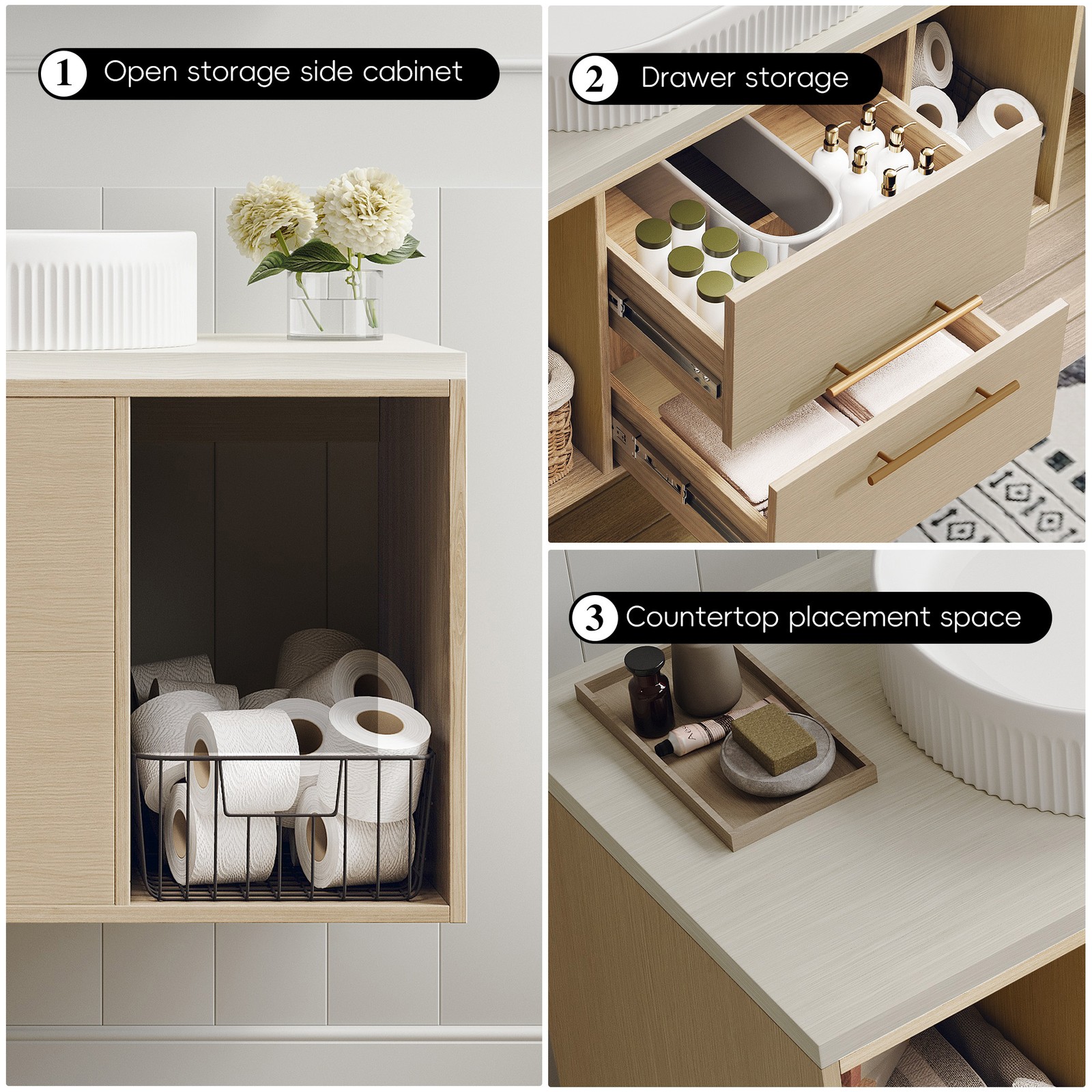 Modern 39.3 Wall-Mounted Bathroom Vanity with Oval Ceramic Sink Floating Vanity