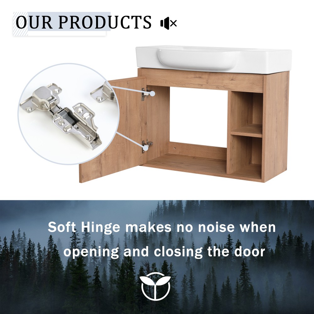28” Wall-Mounted Bathroom Vanity with White Ceramic Sink & Soft-Close Door