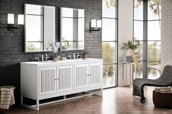 72″ James Martin Athens E645-V72-GW-3WZ Double Vanity Cabinet White Zeus Top