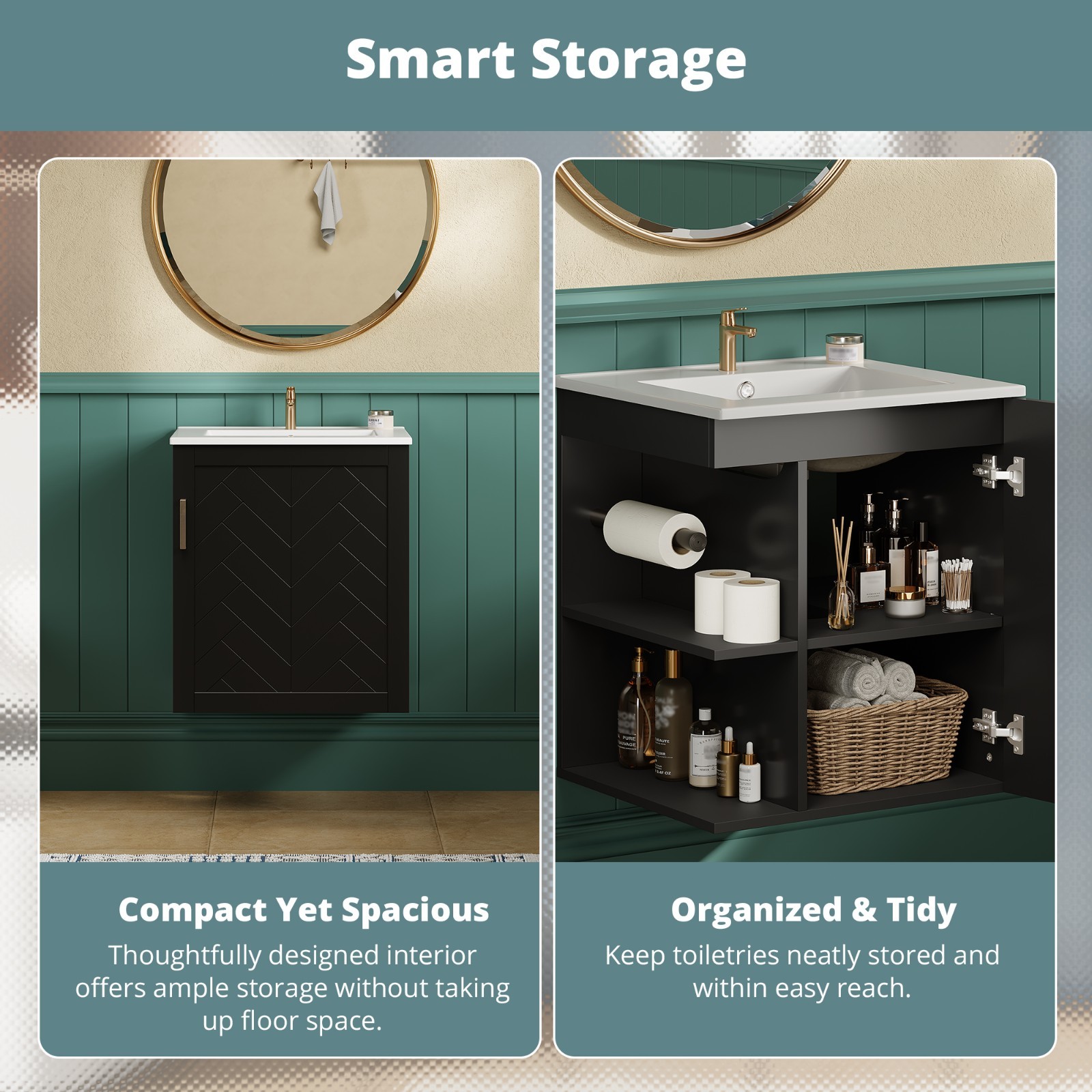20″ Wall Mounted Bathroom Vanity Storage Cabinet With Sink Door Open Shelves