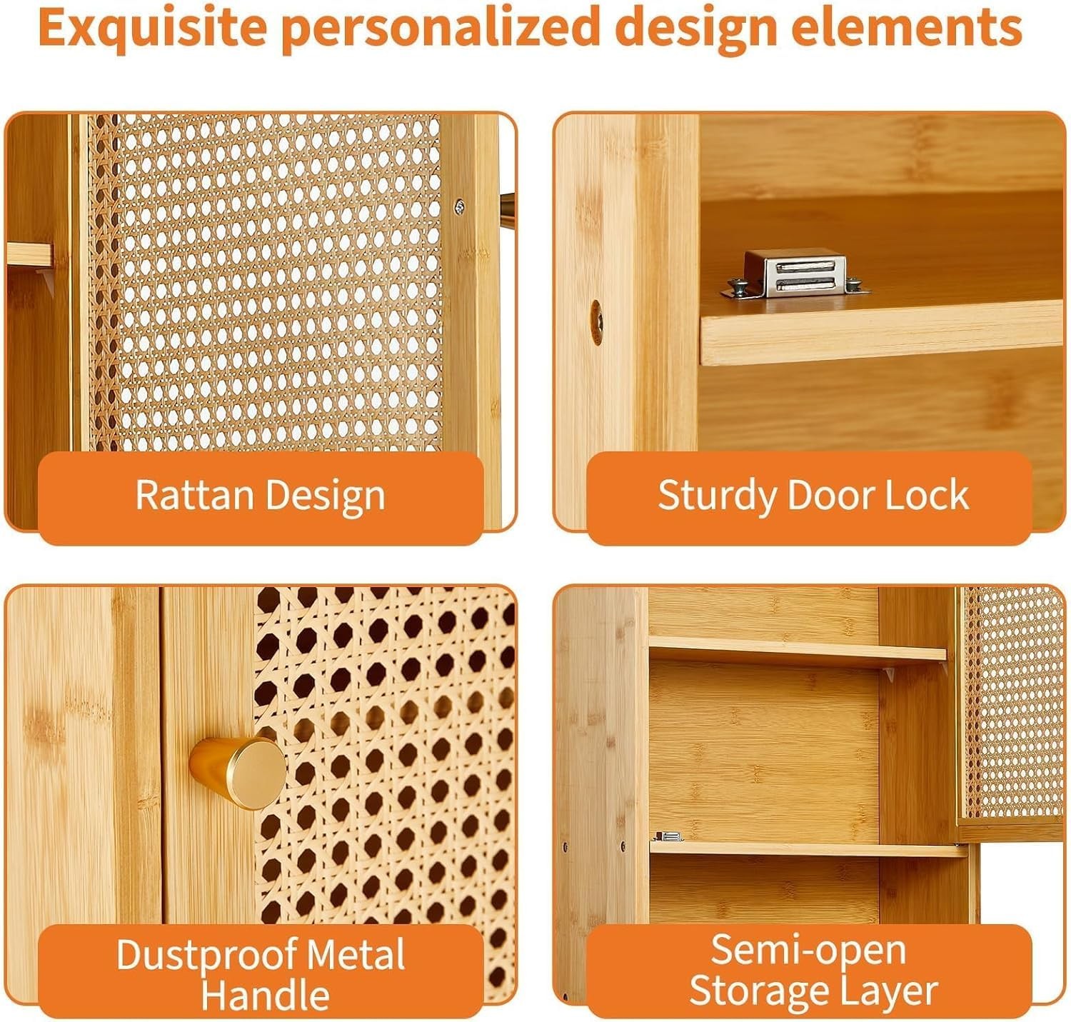 Garvee Rattan Door Bamboo Wall Storage Cabinet,Bathroom Medicine Cabinet,Kitchen