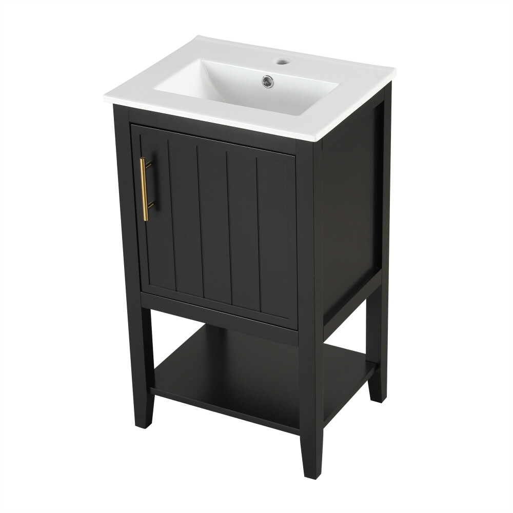 20″ Bathroom Vanity with Sink, Bathroom Cabinet with Storage Rack and Open Shelf