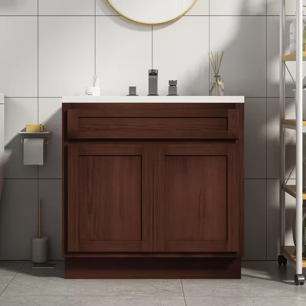 33 In. W X 21 In. D X 32.5 In. H 2-Doors Bath Vanity Cabinet Only in Brown (Unas