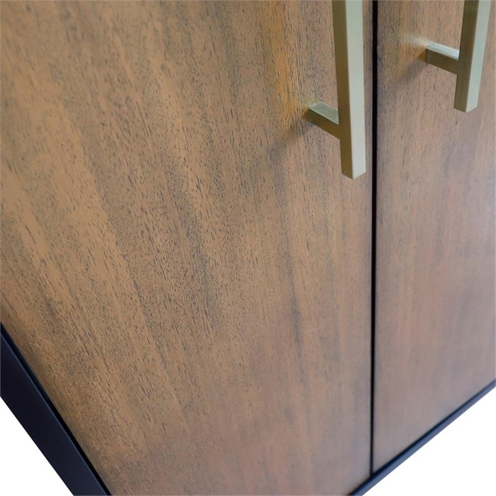61 in. Double Wooden Vanity Walnut Black Black Galaxy Granite Round Sink