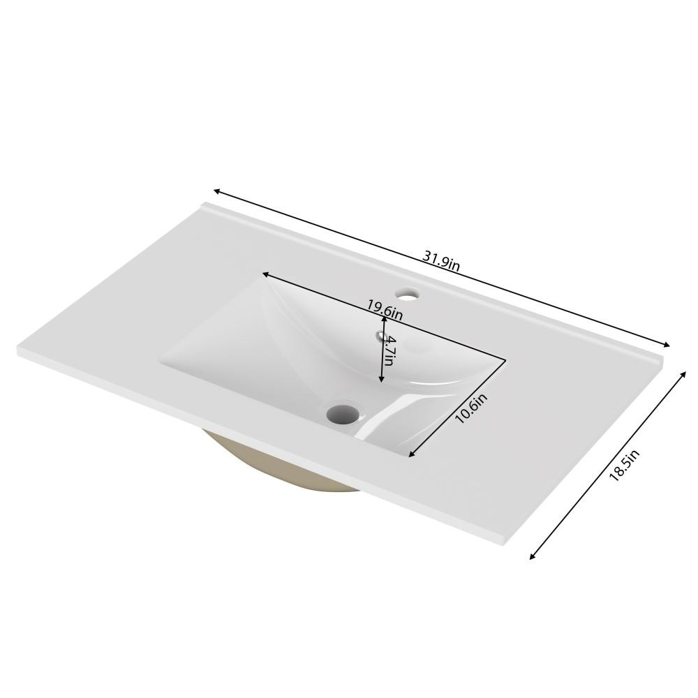 32-Inch White Ceramic Bathroom Sink, Fits 32-Inch Vanity,Pre-Drilled Faucet Hole