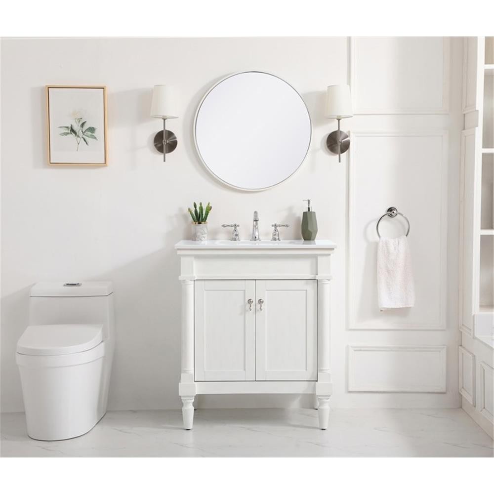 Elegant Decor Lexington 30″ Wood Bathroom Vanity in Antique White/Brushed Nickel