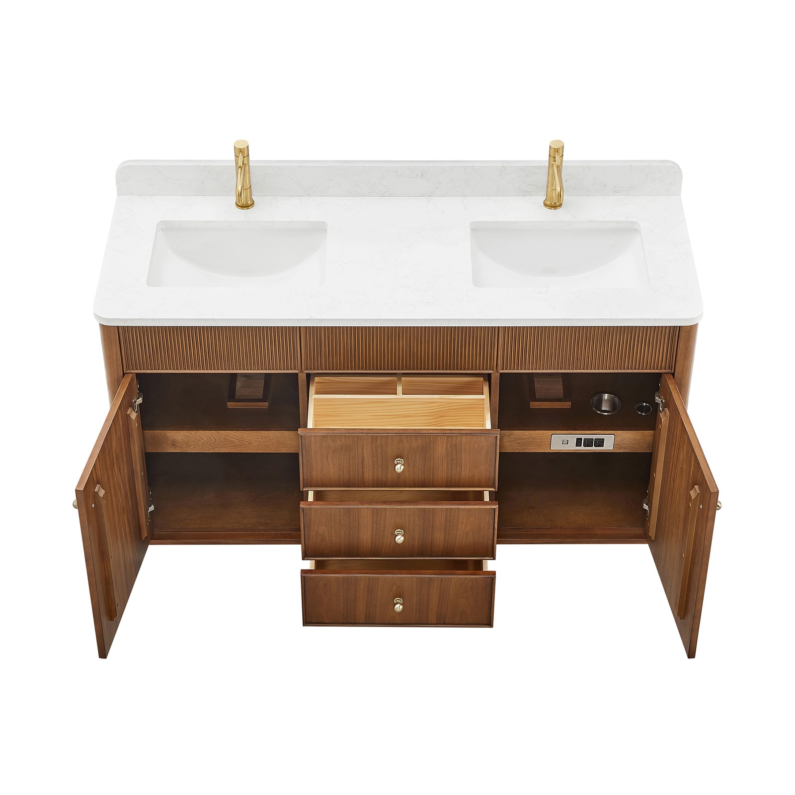 Zogno 60″ Double Sink Bath Vanity in Natural Walnut with White Grain Stone Top