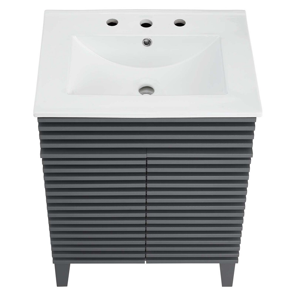 Mid-Century Modern Bathroom Vanity Black, White, Gray, Oak Laminate Tapered Legs