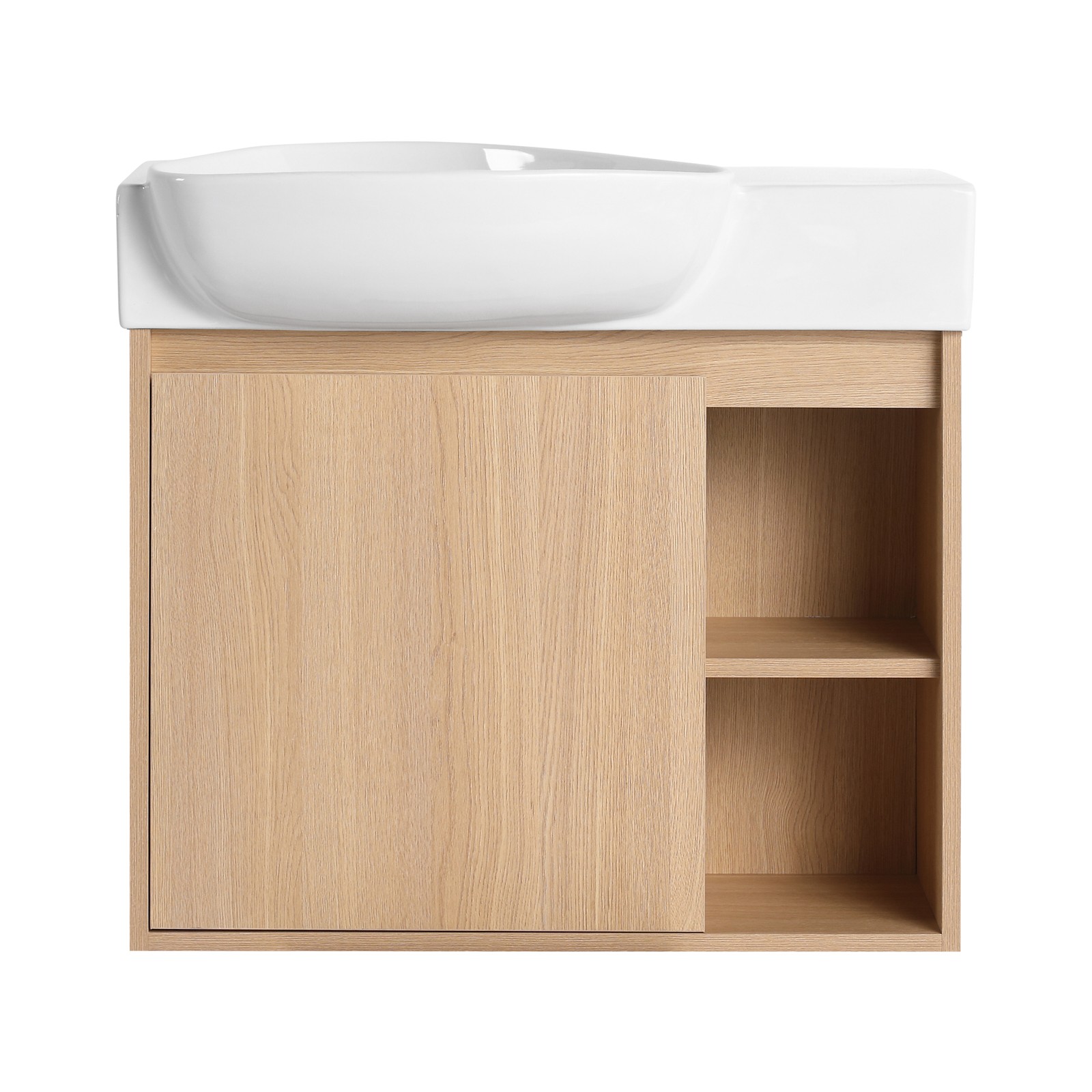 26in Plywood Wall-Mounted Bathroom Vanity W/ Ceramic Sink Basin Door Shelf Oak