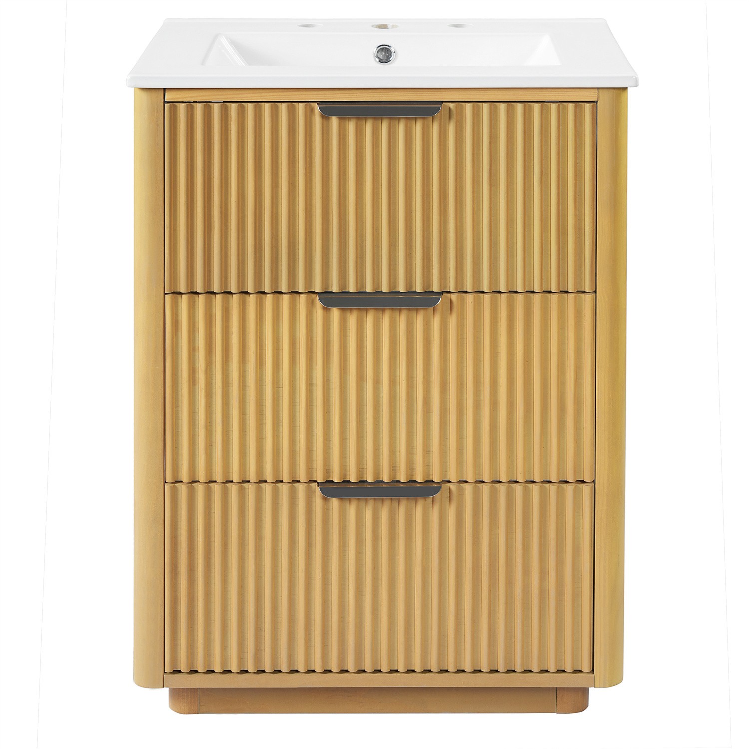 Modern 24″ Bathroom Vanity with Ceramic Sink Bathroom Cabinet with 3 Drawers