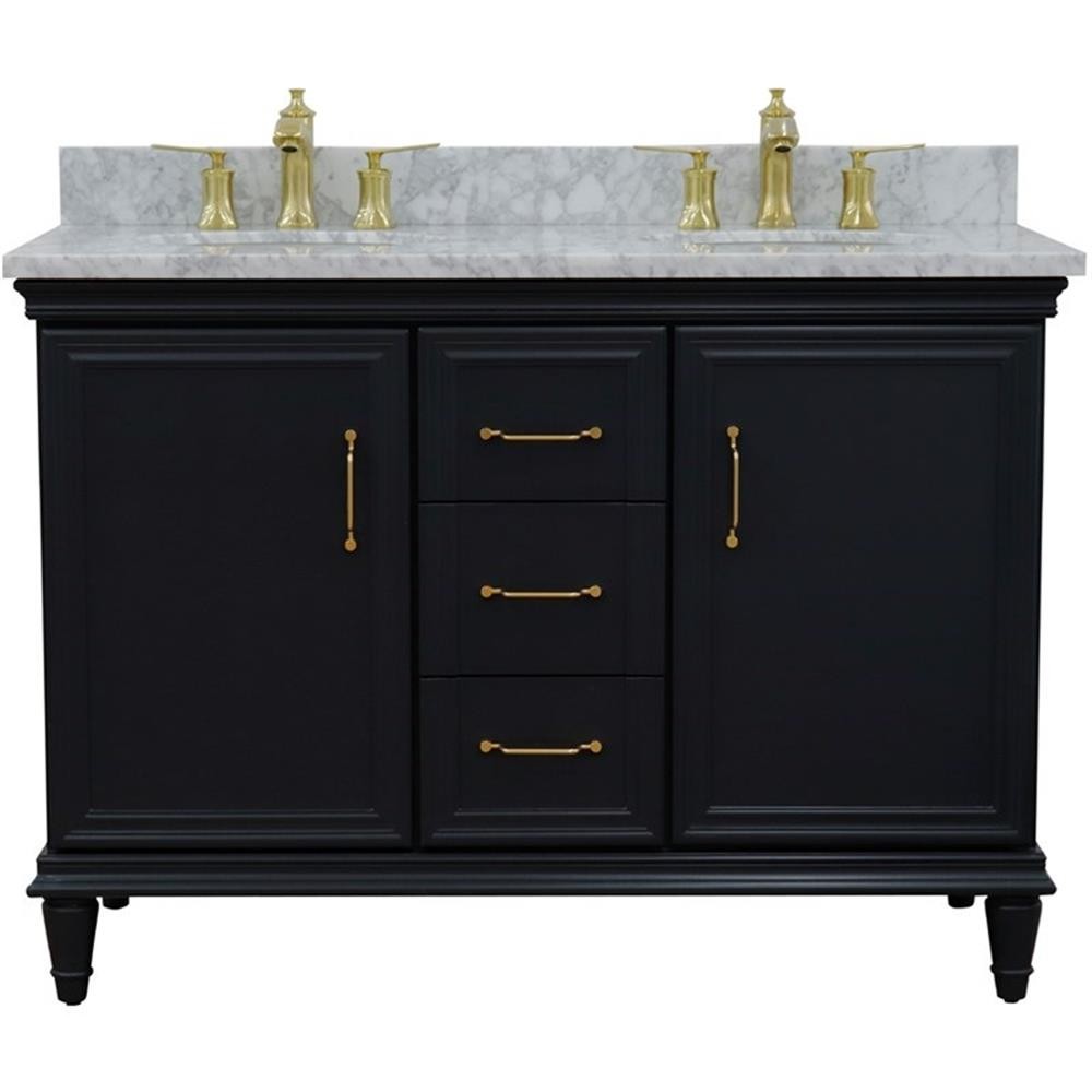 49 in. Double Wooden Vanity Dark Gray with White Carrara Oval Sink