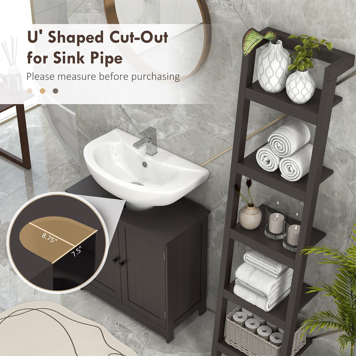 Pedestal Sink Storage Cabinet 23.5″ L x 11.75″ W x 23.5″ H Coffee