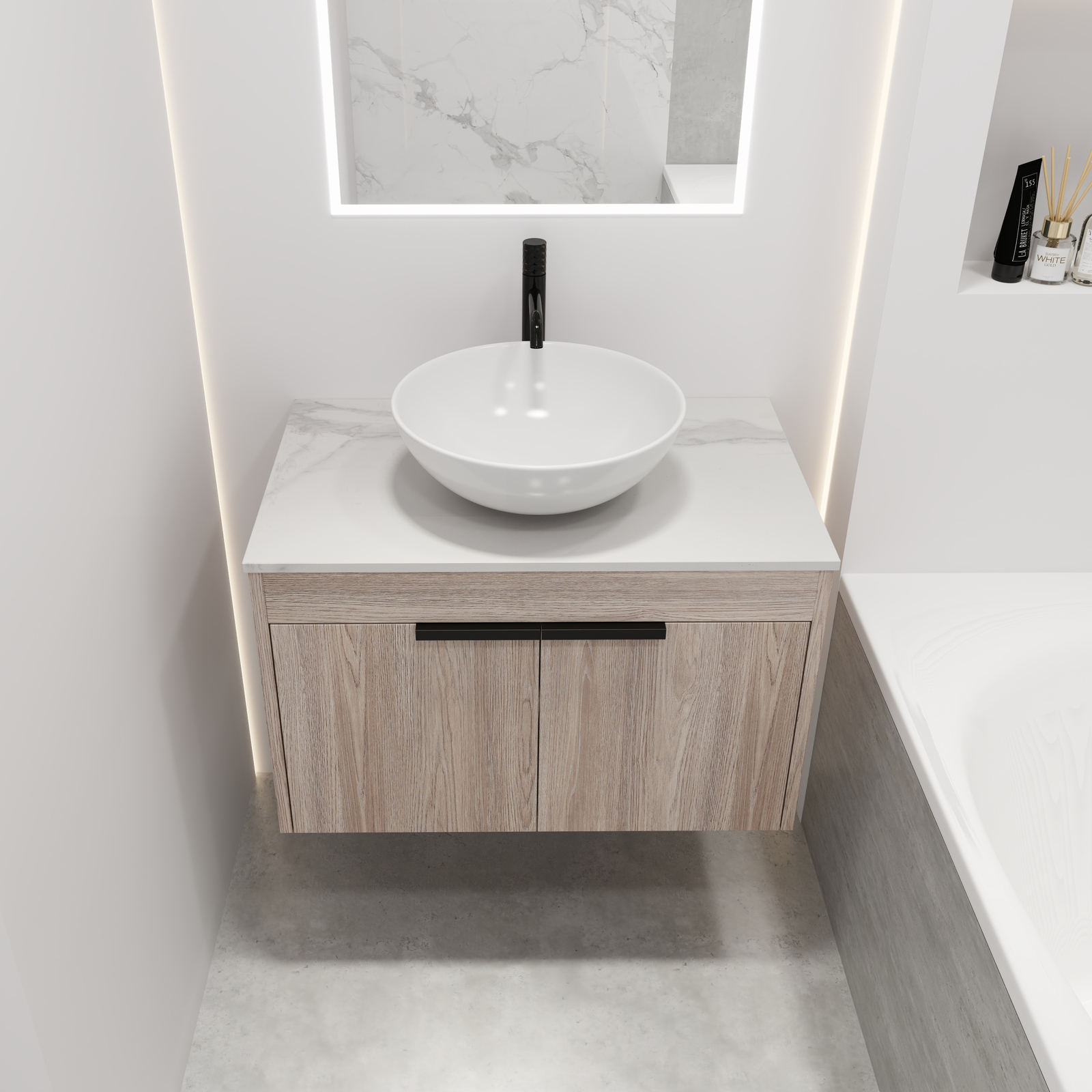 30″ Wall Mounted Bathroom Vanity W/ Ceramic Vessel Sink Above Counter Basin NEW