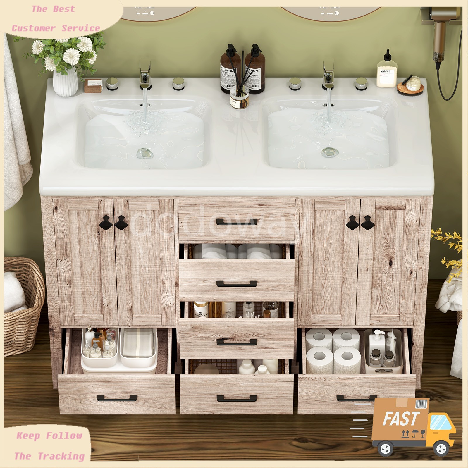 Bathroom Vanity Cabinet with Ceramic Sink Combo Bathroom Cabinet Set with Drawer
