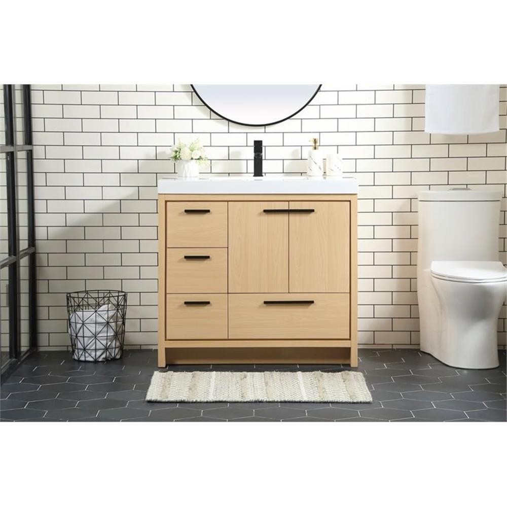 Elegant Decor Wyatt 36″ Aluminum Alloy and MDF Single Bathroom Vanity in Maple