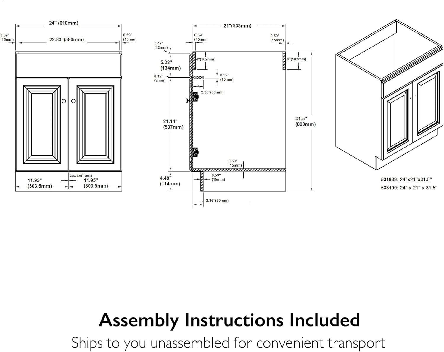 Stylish Wyndham 2-Door Bathroom Vanity Cabinet – Easy Assembly, White Finish