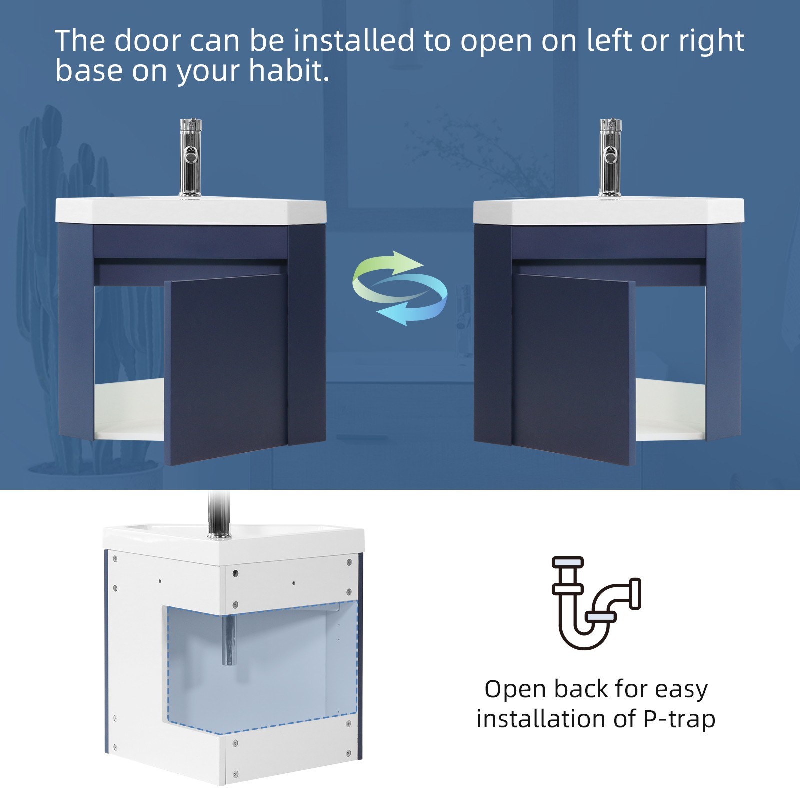 Corner Wall Mounted Bathroom Vanity Floating Cabinet w/Sink for Small Bathroom